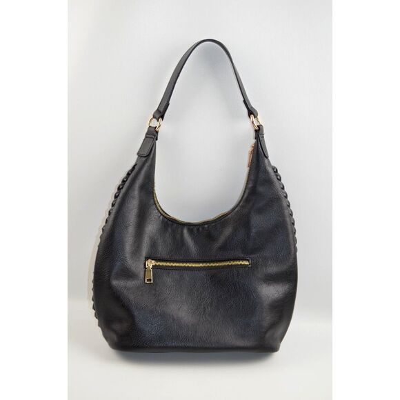 Moda Luxe Black Leather Hobo Shoulder Bag with Braided Detail - Picture 2 of 13